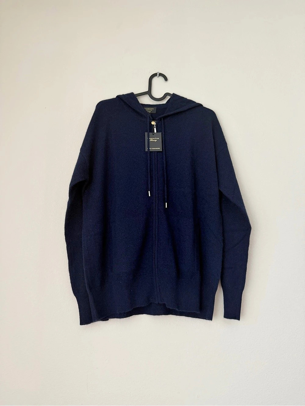 (NWT) Charter Club Luxury 100% Cashmere Navy Zip Up Hooded Cardigan M